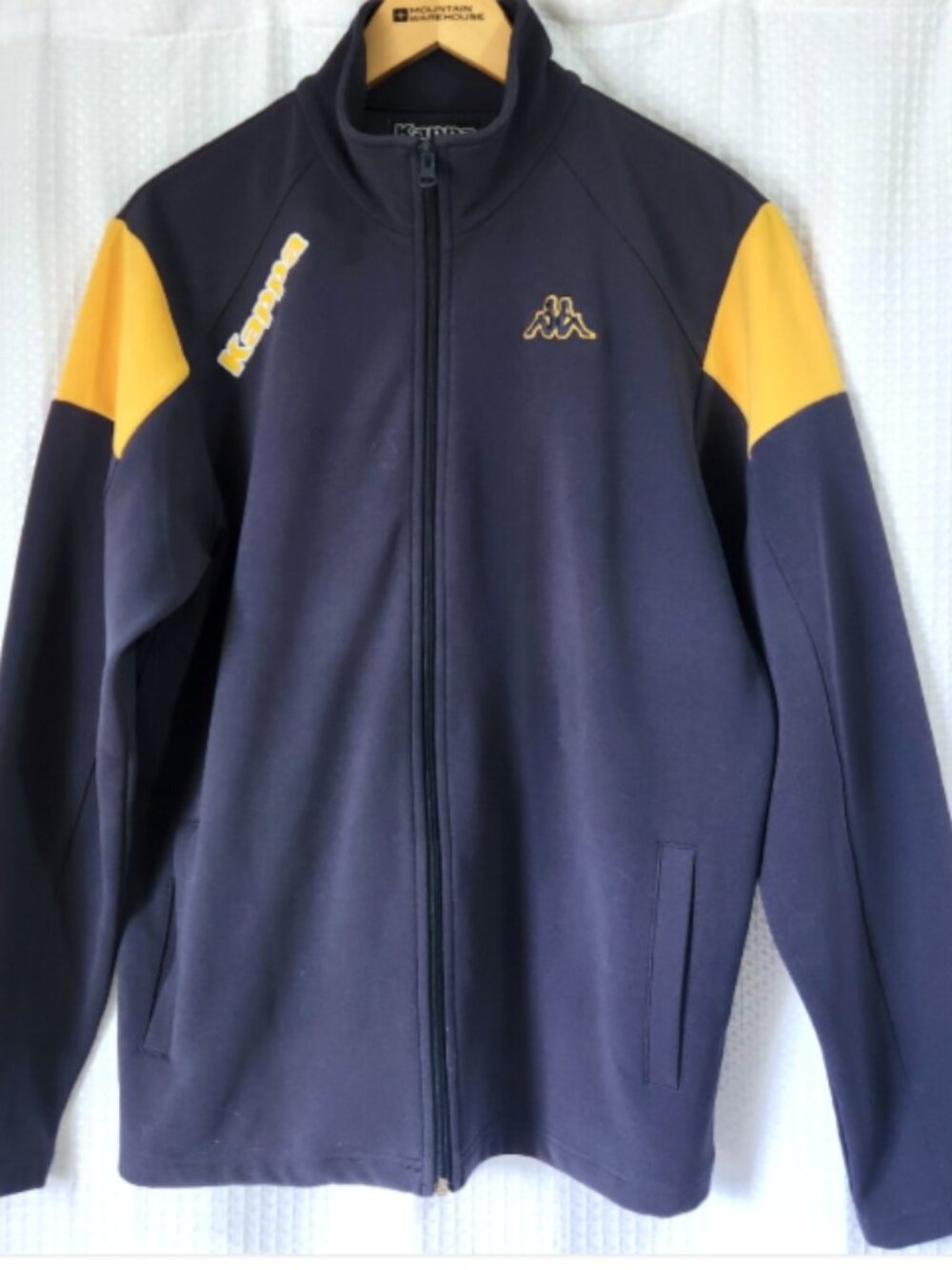 Kappa Track Jacket Large Full Zip Navy Blue Yellow Athletic Knit Warm Up Sweater